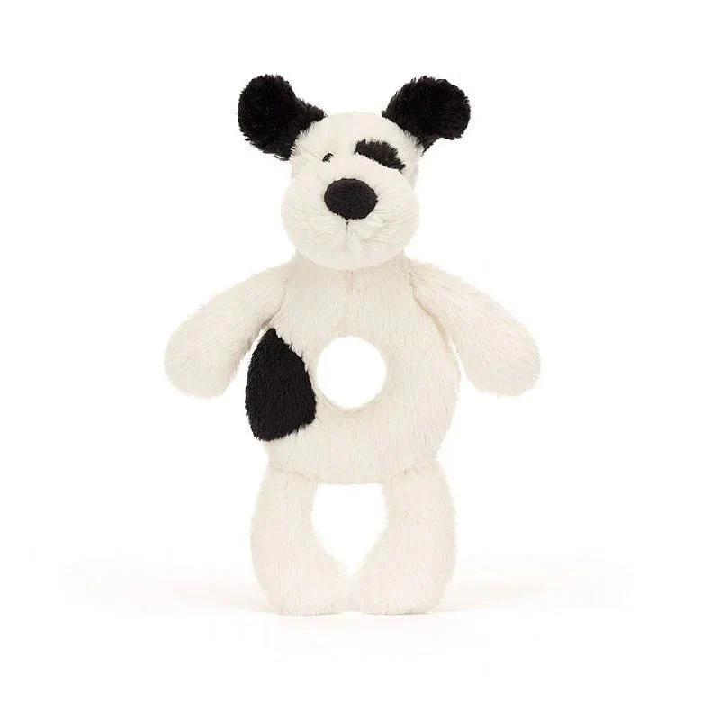 Baby Jellycat - Bashful Black & Cream Puppy Ring Rattle - Image 2
