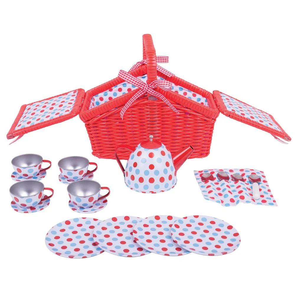 Bigjigs - Spotted Basket Tea Set - Image 2
