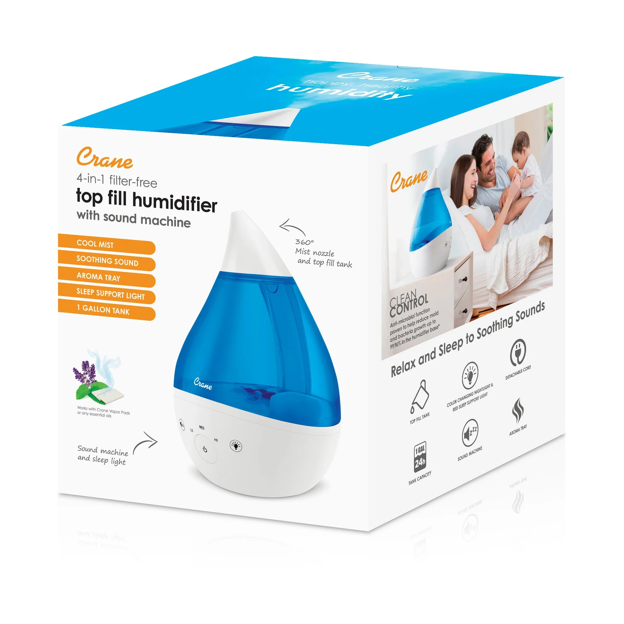 Crane - 4 in 1 Cool-Mist Humidifier with Aroma Tray & Sound Machine 1 Gal. - Image 3