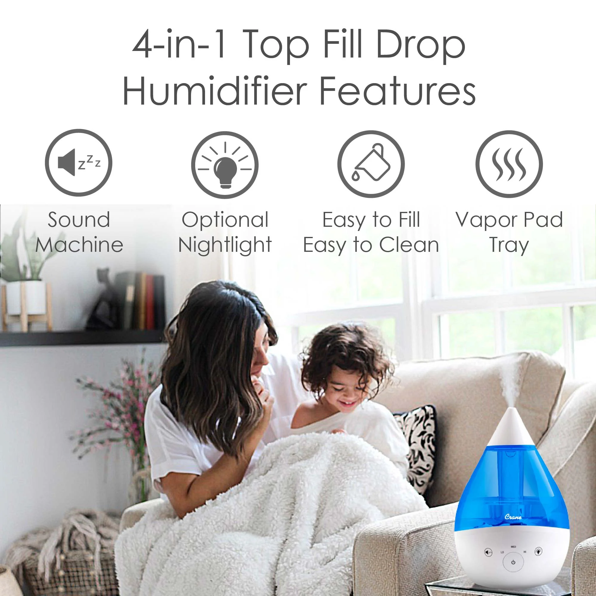 Crane - 4 in 1 Cool-Mist Humidifier with Aroma Tray & Sound Machine 1 Gal. - Image 4