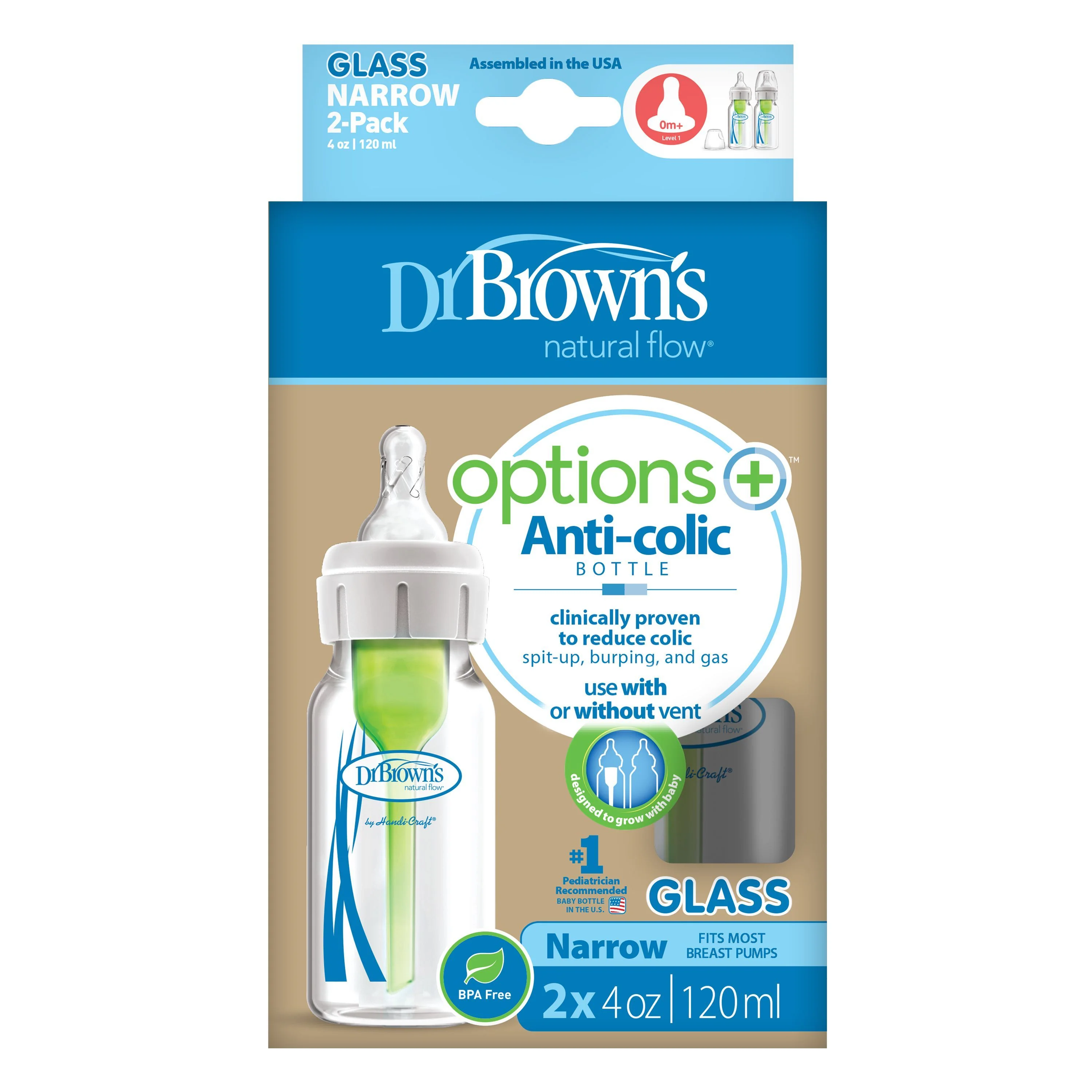 Dr. Brown's - Options+ Anti-Colic Narrow Glass Bottles - 2pk/4oz - Image 2
