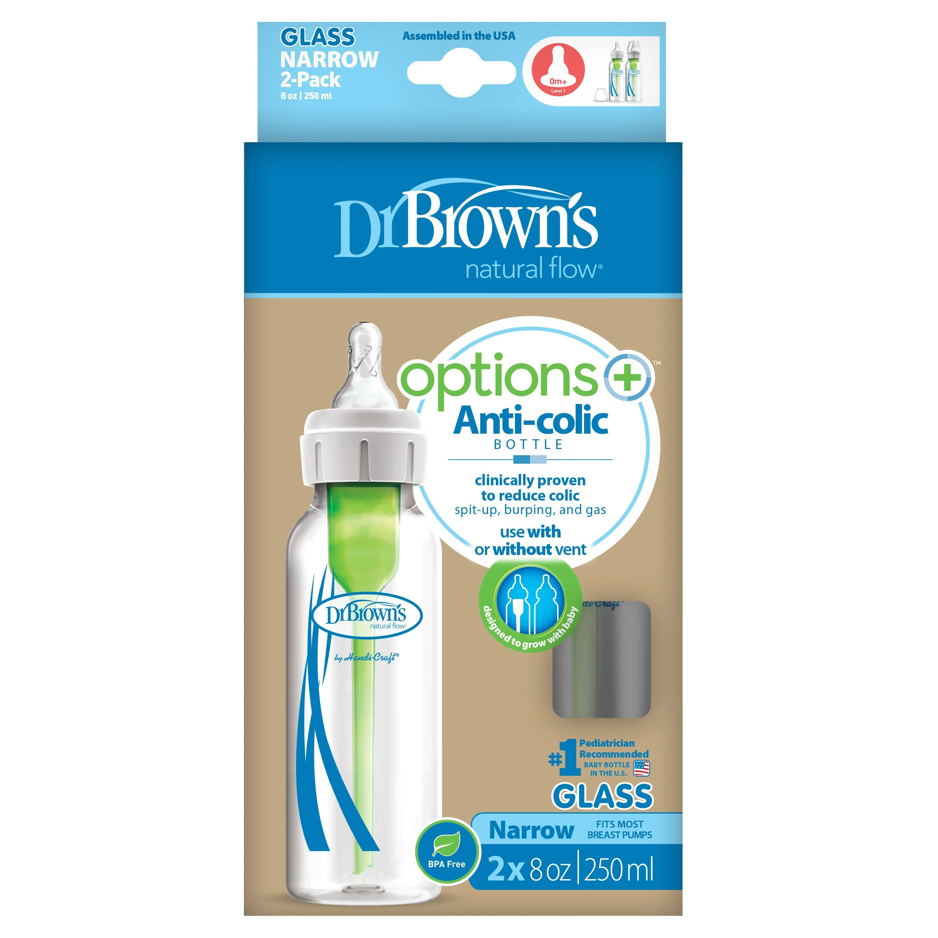 Dr. Brown's - Options+ Anti-Colic Narrow Glass Bottles - 2pk/8oz - Image 2