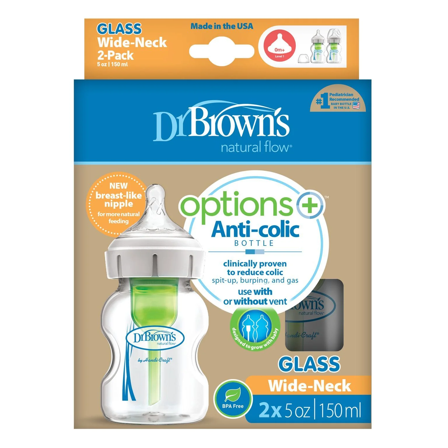 Dr. Brown's - Options+ Anti-Colic Wide-Neck Glass Bottles - 2pk/5oz - Image 2