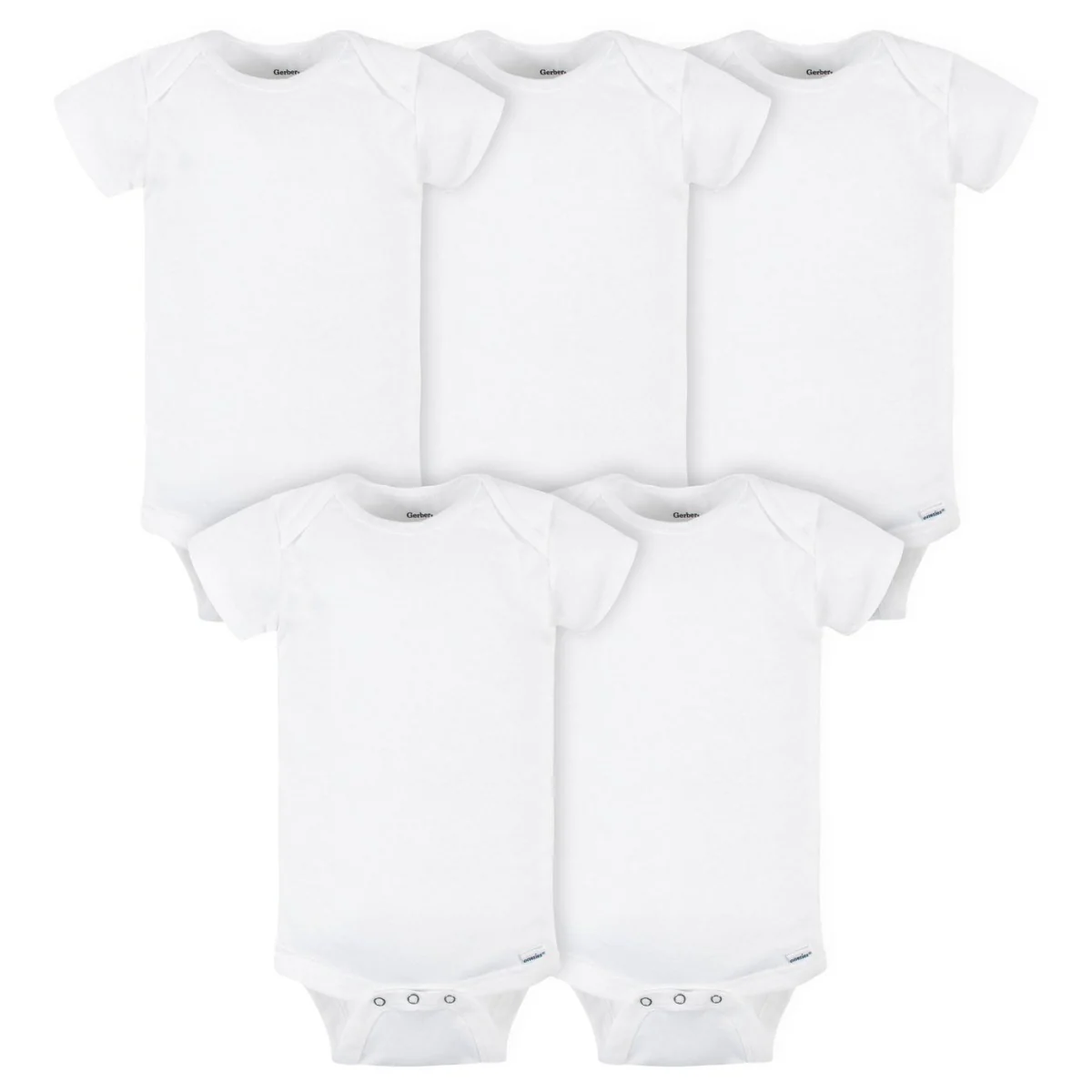 Gerber - 5-Pack Baby Neutral White Short Sleeve Onesies Bodysuits