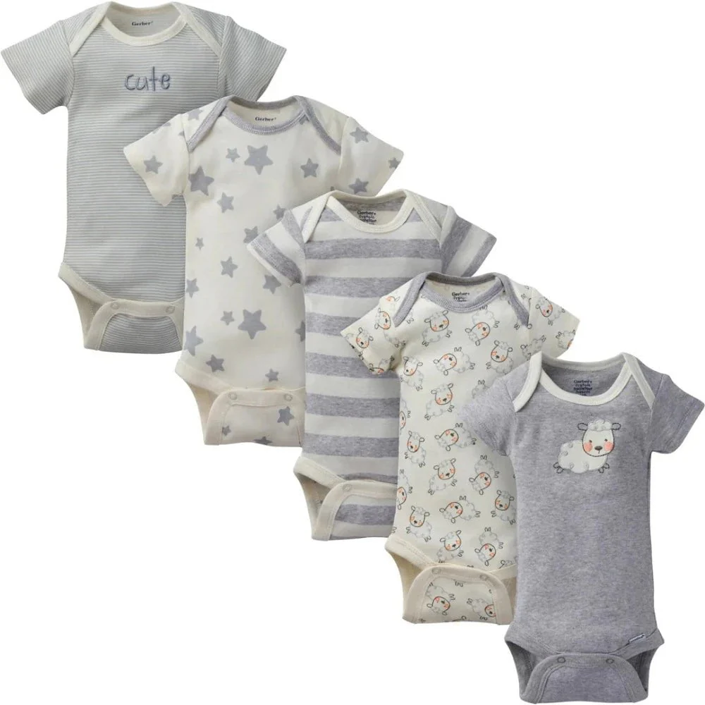 Gerber - 5-Pack Baby Neutral White Short Sleeve Onesies Bodysuits - Image 3