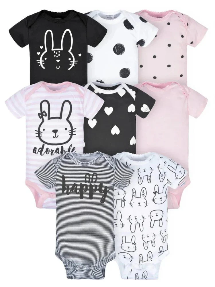 Gerber - Baby Girl Bunny Onesies Bodysuit - 8 Pack