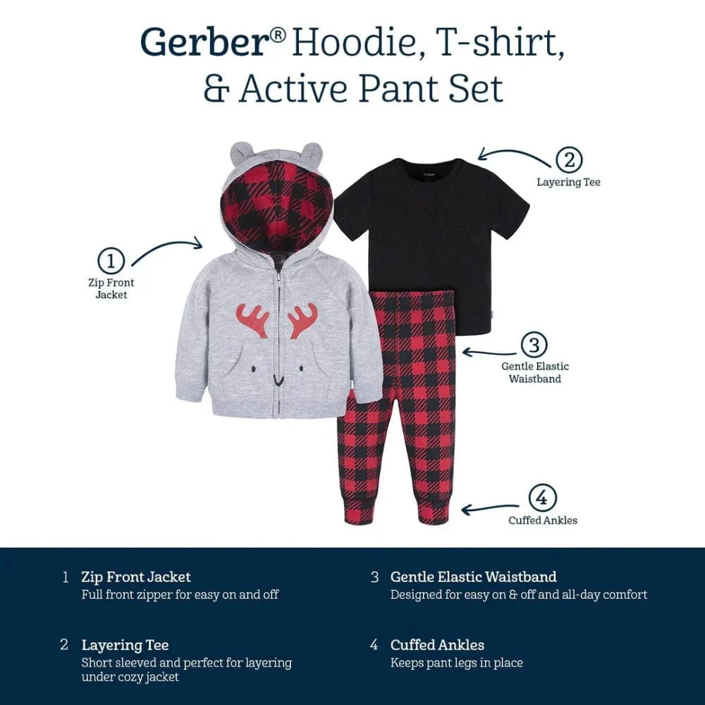 Gerber - Baby Moose Hoodie, T-Shirt + Pant Set - Image 5