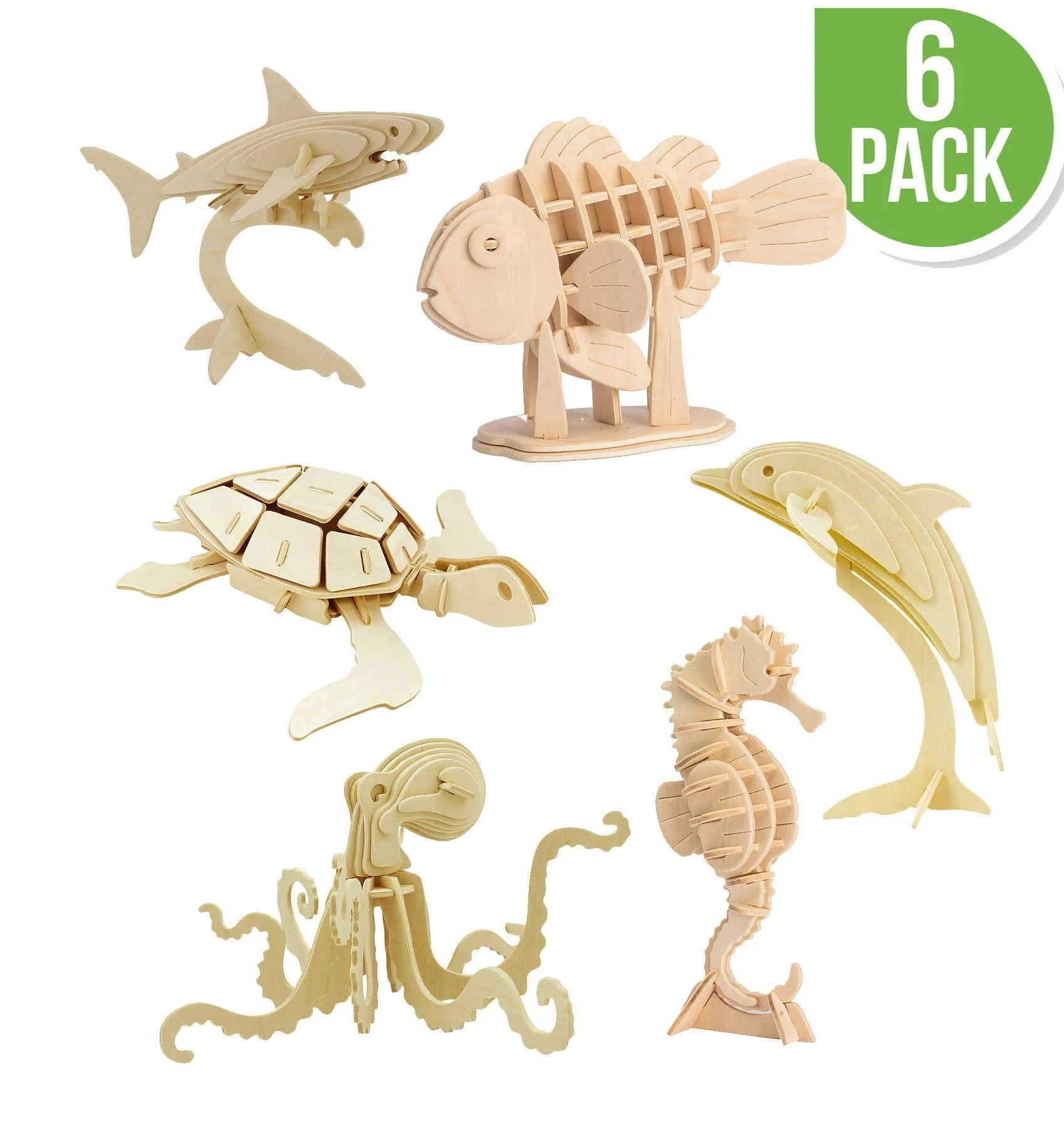 Hands Craft - 3D Wooden Sea Animal Puzzle Set (6 pack) - Image 2