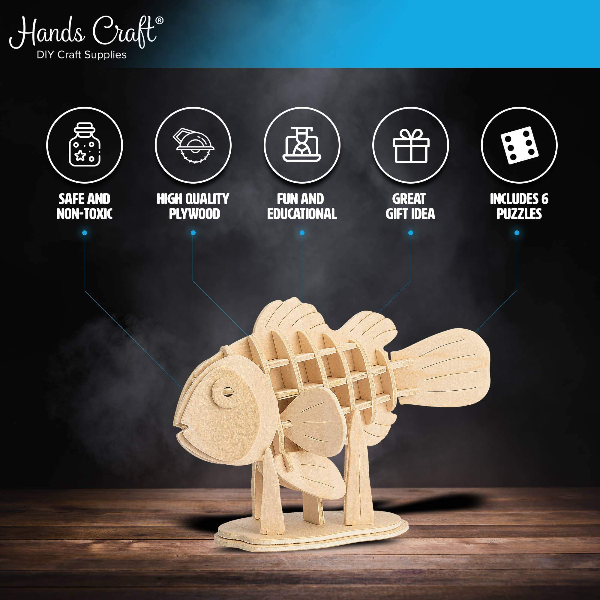 Hands Craft - 3D Wooden Sea Animal Puzzle Set (6 pack) - Image 3