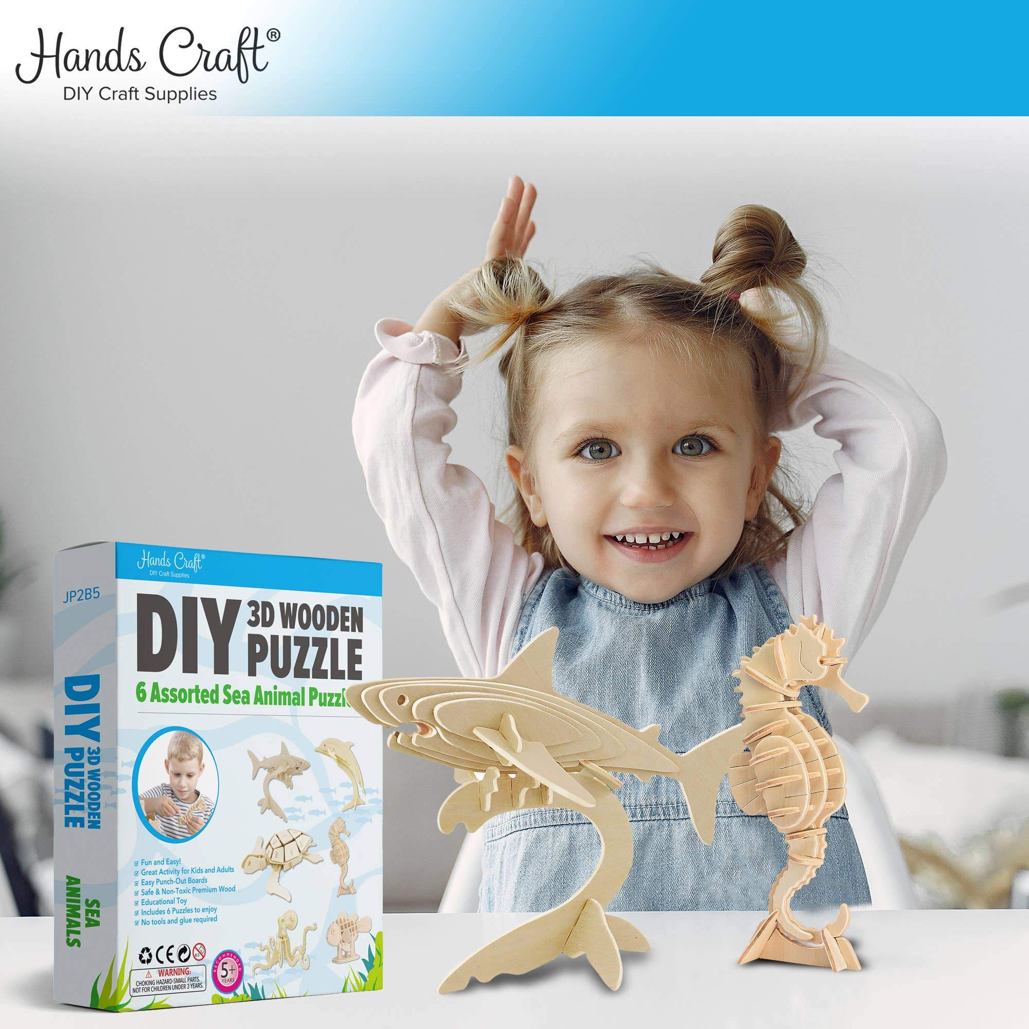 Hands Craft - 3D Wooden Sea Animal Puzzle Set (6 pack) - Image 5