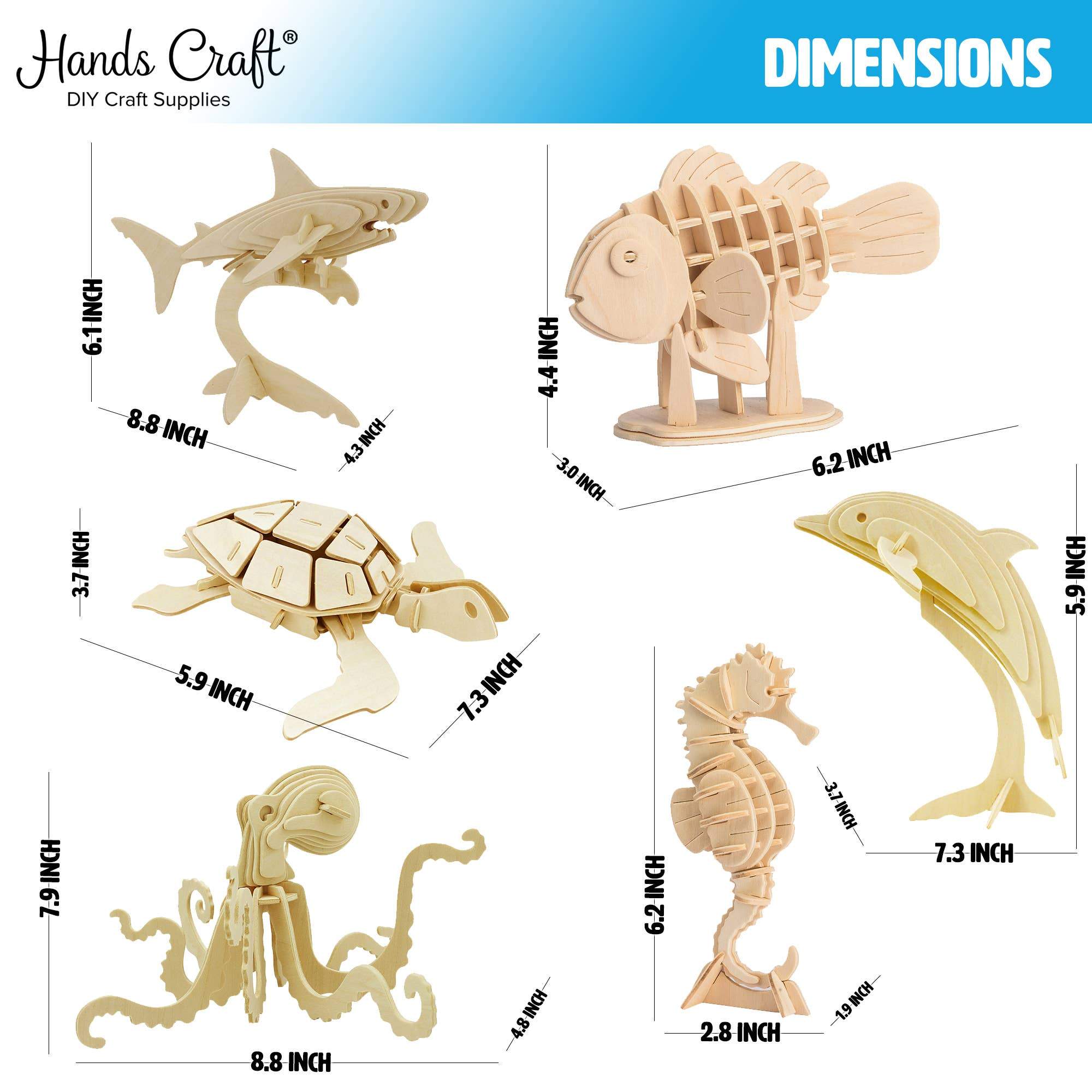 Hands Craft - 3D Wooden Sea Animal Puzzle Set (6 pack) - Image 8