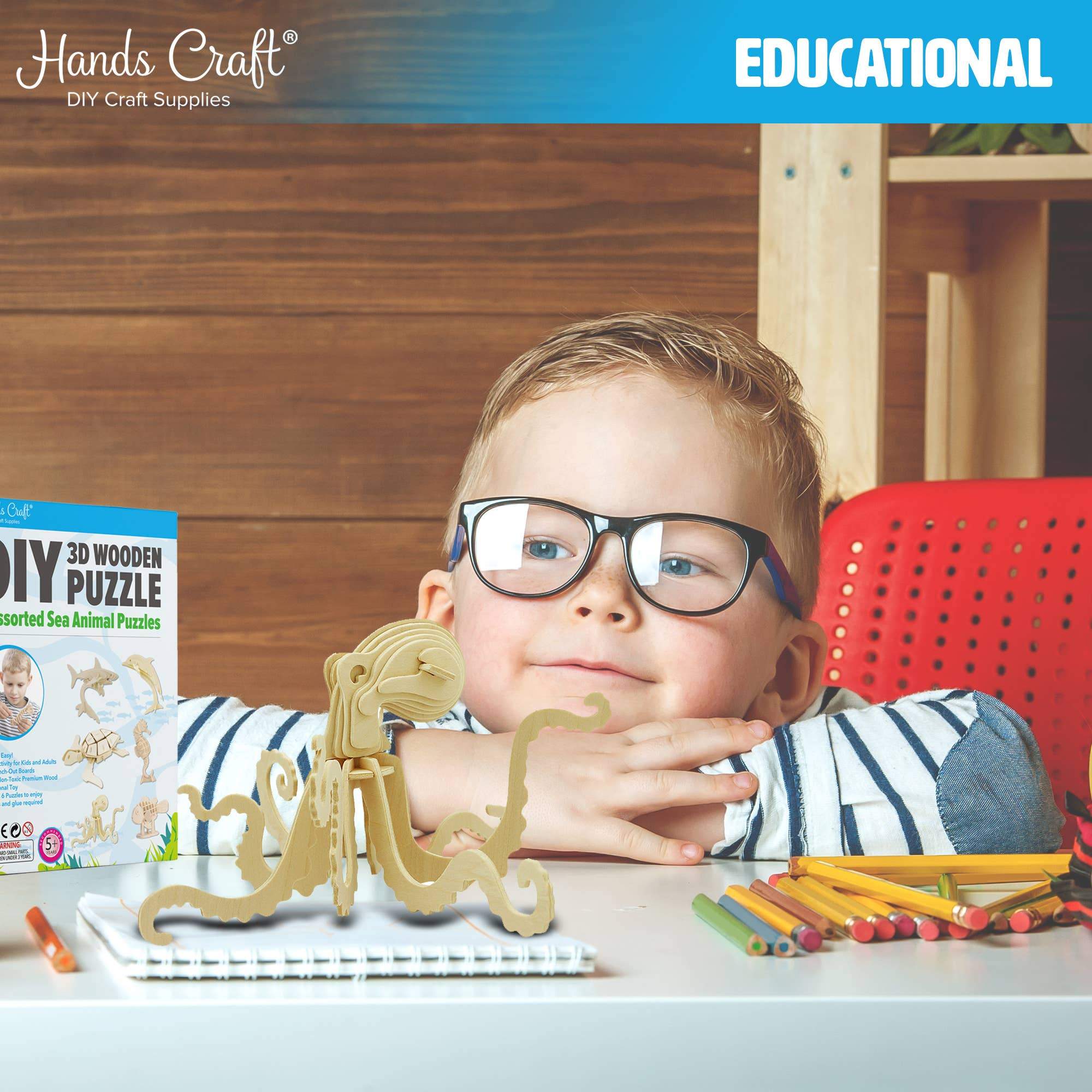 Hands Craft - 3D Wooden Sea Animal Puzzle Set (6 pack) - Image 9