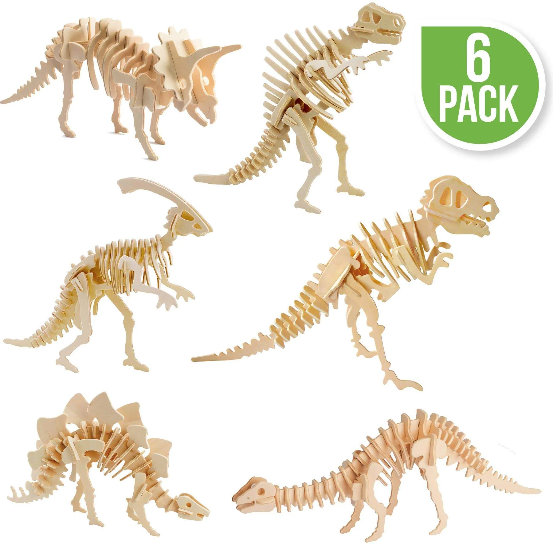 Hands Craft - 3D Wooden Dinosaur Puzzle Set (6 pack)