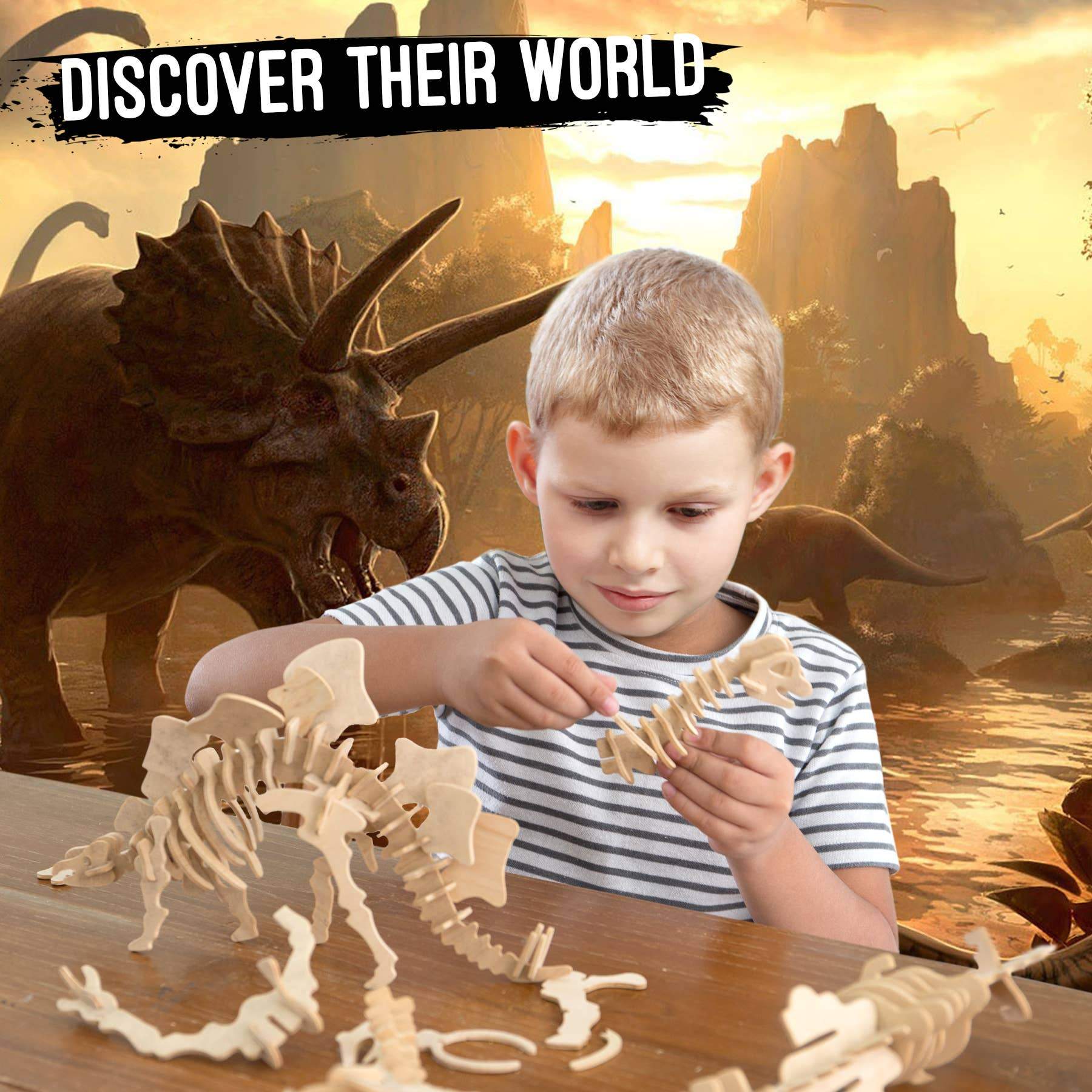 Hands Craft - 3D Wooden Dinosaur Puzzle Set (6 pack) - Image 2