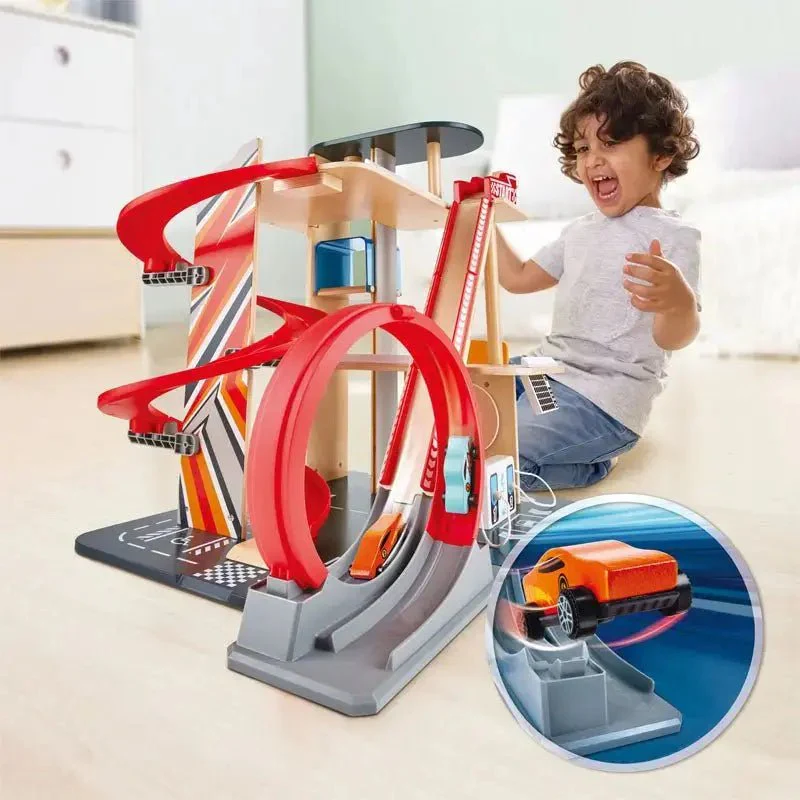 Hape - Gearhead Stunt Garage with High Rise Car Parking Lot - Image 3