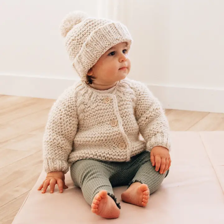 Huggalugs - Natural Garter Stitch Baby Cardigan Sweater - Image 2