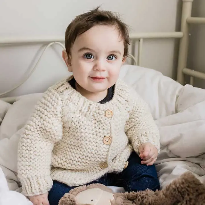 Huggalugs - Natural Garter Stitch Baby Cardigan Sweater - Image 3