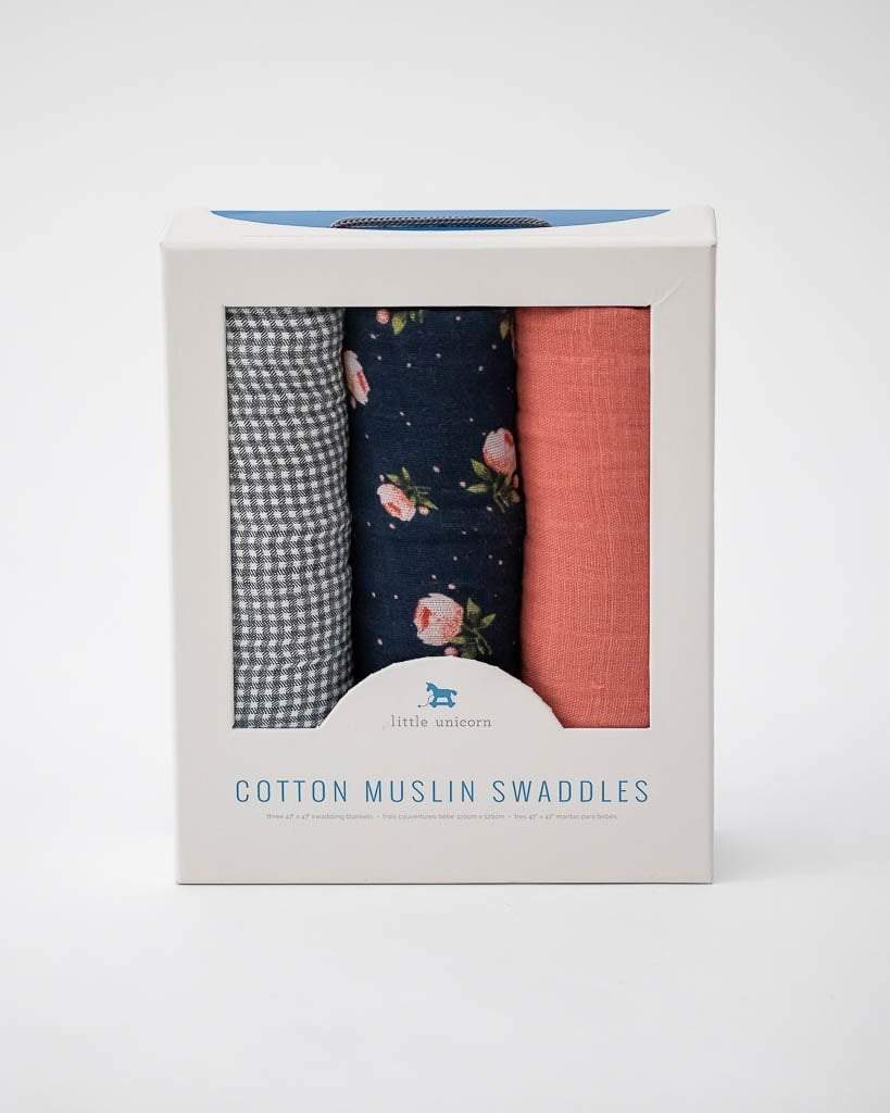 Little Unicorn - Cotton Muslin Swaddle 3pk - Midnight rose