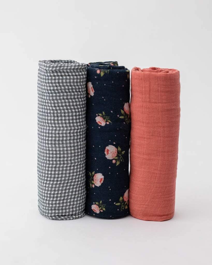 Little Unicorn - Cotton Muslin Swaddle 3pk - Midnight rose - Image 3