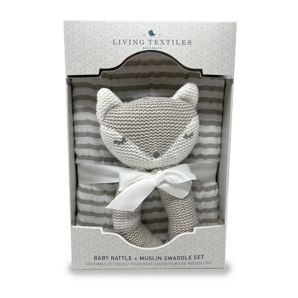 Living Textiles - Muslin Swaddle & Rattle Gift Set - Image 2