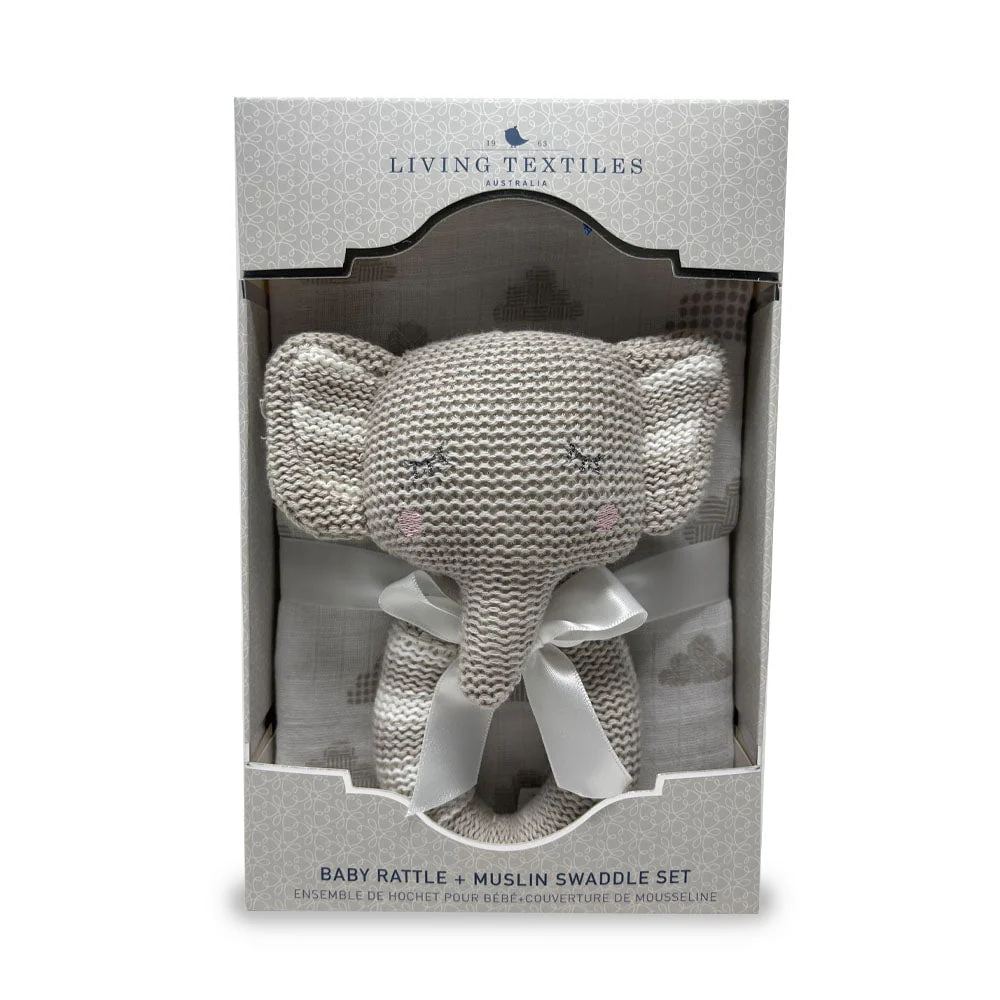 Living Textiles - Muslin Swaddle & Rattle Gift Set - Image 3