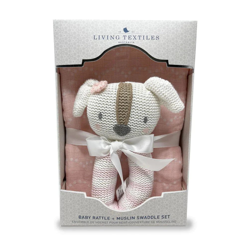 Living Textiles - Muslin Swaddle & Rattle Gift Set - Image 4