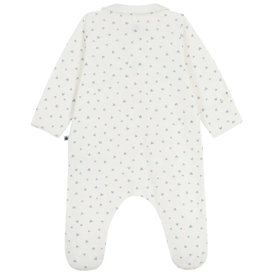 Petit Bateau - Baby Collared Snap Footie - Blue Heart Print - Image 2