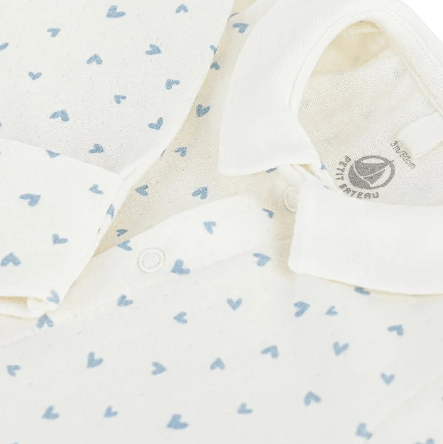Petit Bateau - Baby Collared Snap Footie - Blue Heart Print - Image 3