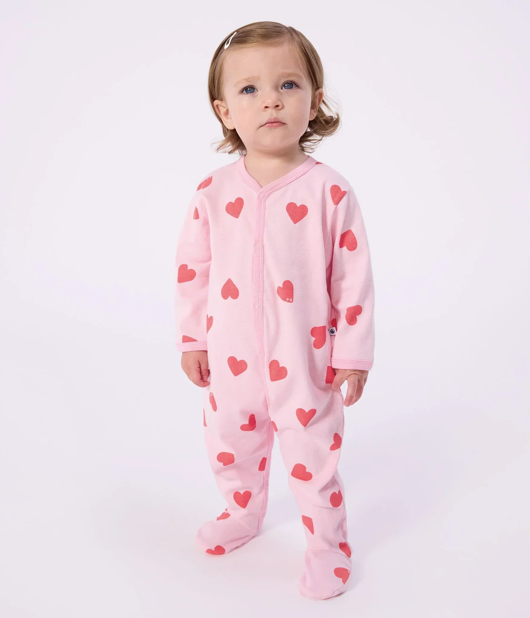Petit Bateau - Front Snap Footie - Heart Print - Image 6
