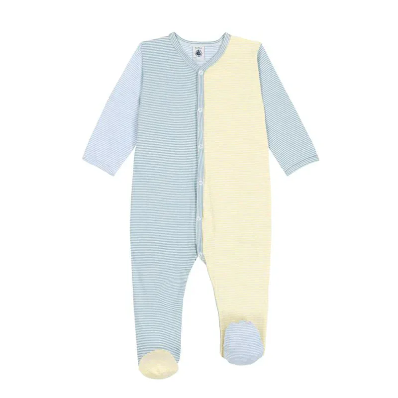Petit Bateau - Front Snap Footie - Multi-Colour Stripe
