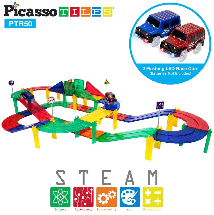 PicassoTiles - 50 pc Race Track Building Blocks