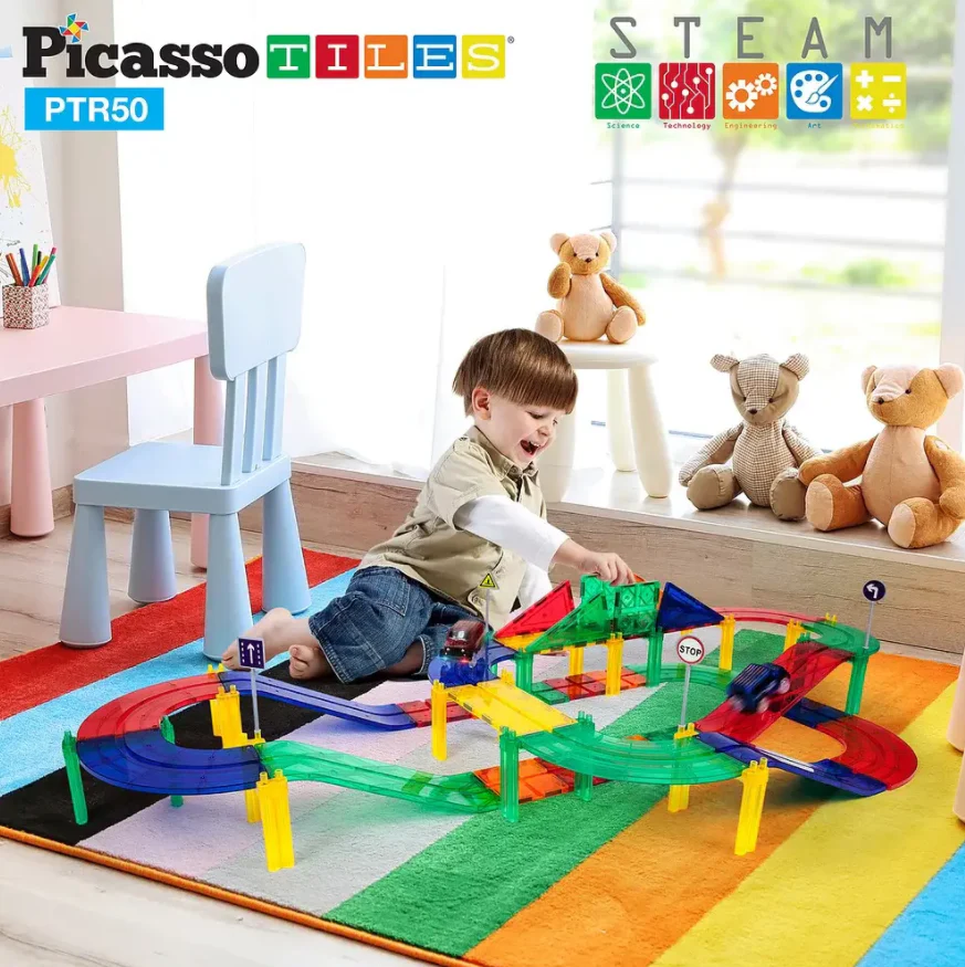 PicassoTiles - 50 pc Race Track Building Blocks - Image 2