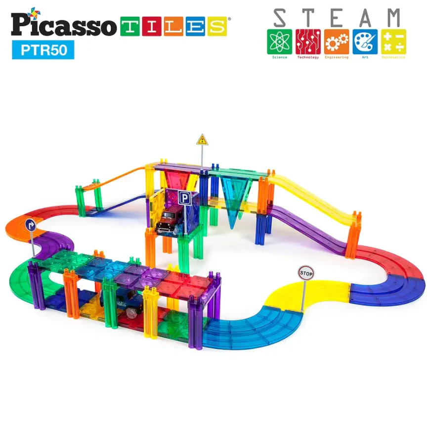 PicassoTiles - 50 pc Race Track Building Blocks - Image 3