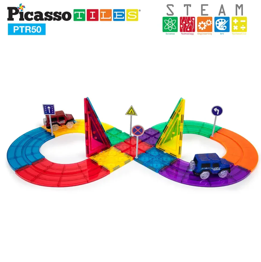 PicassoTiles - 50 pc Race Track Building Blocks - Image 4
