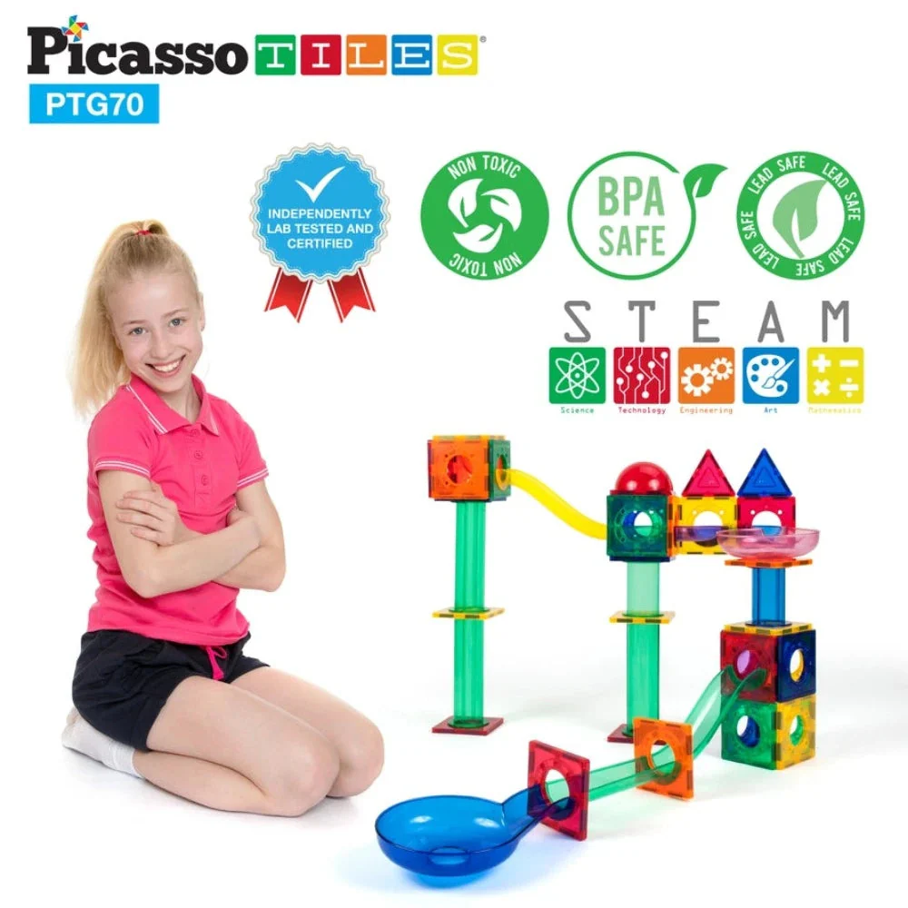 PicassoTiles - Magnetic Marble Run Track (50-150 Pieces) - Image 3