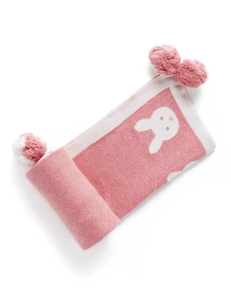 Purebaby - 100% Organic Cotton - Reversible Pom Pom Blanket