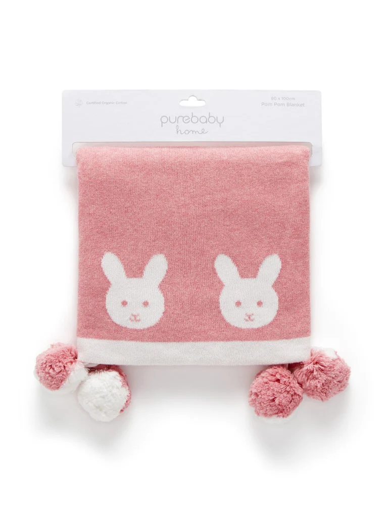 Purebaby - 100% Organic Cotton - Reversible Pom Pom Blanket - Image 7