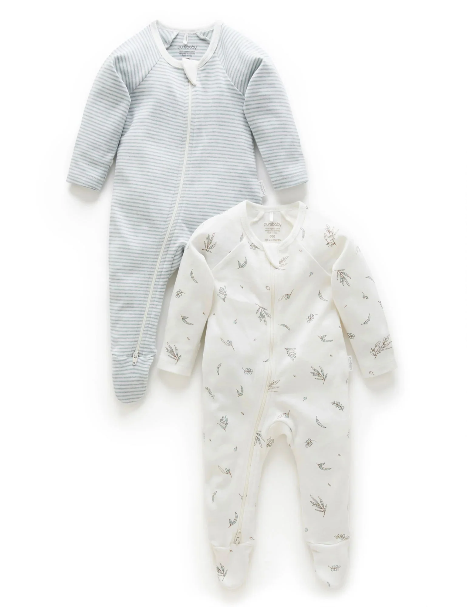 Purebaby - Organic Cotton Printed Zippered Footie - 2 Pack - Image 13