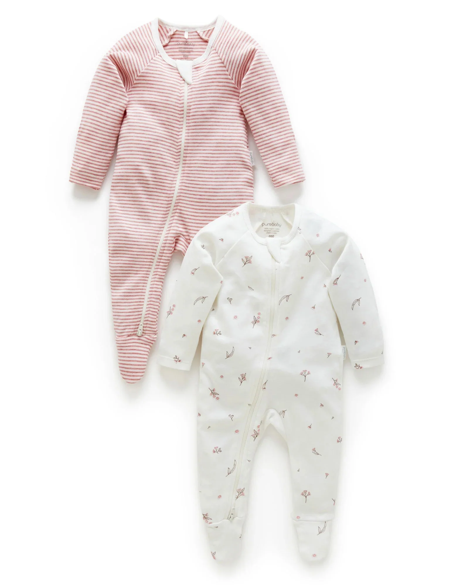 Purebaby - Organic Cotton Printed Zippered Footie - 2 Pack - Image 15