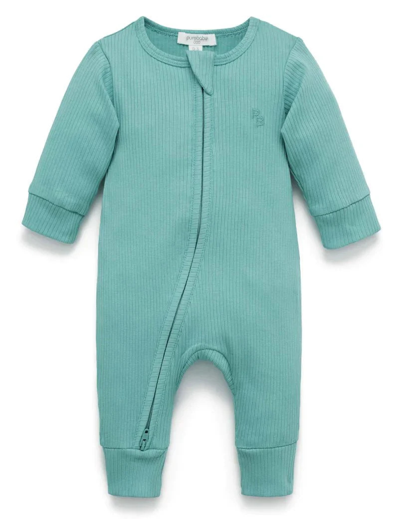 Purebaby - Organic Cotton Ribbed Zippered Romper - Image 3
