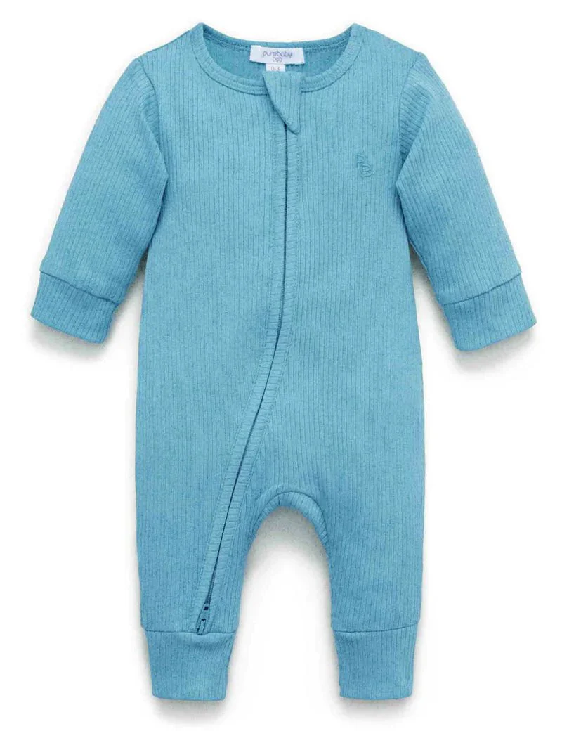 Purebaby - Organic Cotton Ribbed Zippered Romper - Image 4