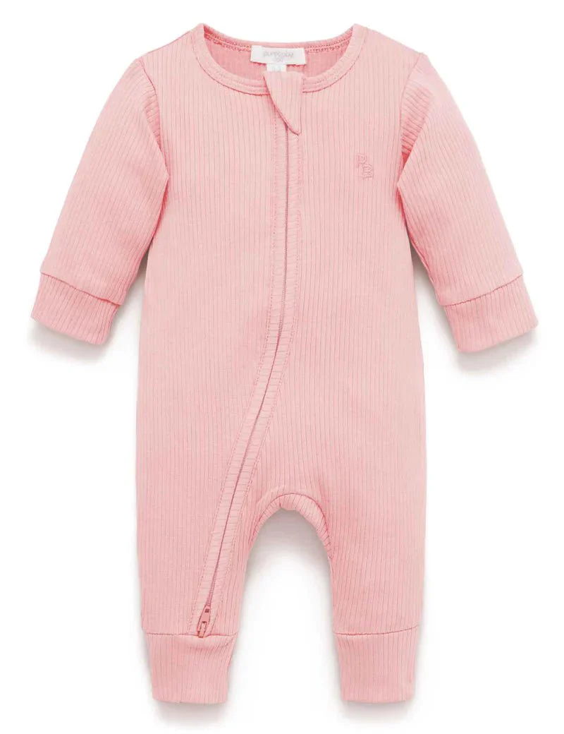 Purebaby - Organic Cotton Ribbed Zippered Romper - Image 5