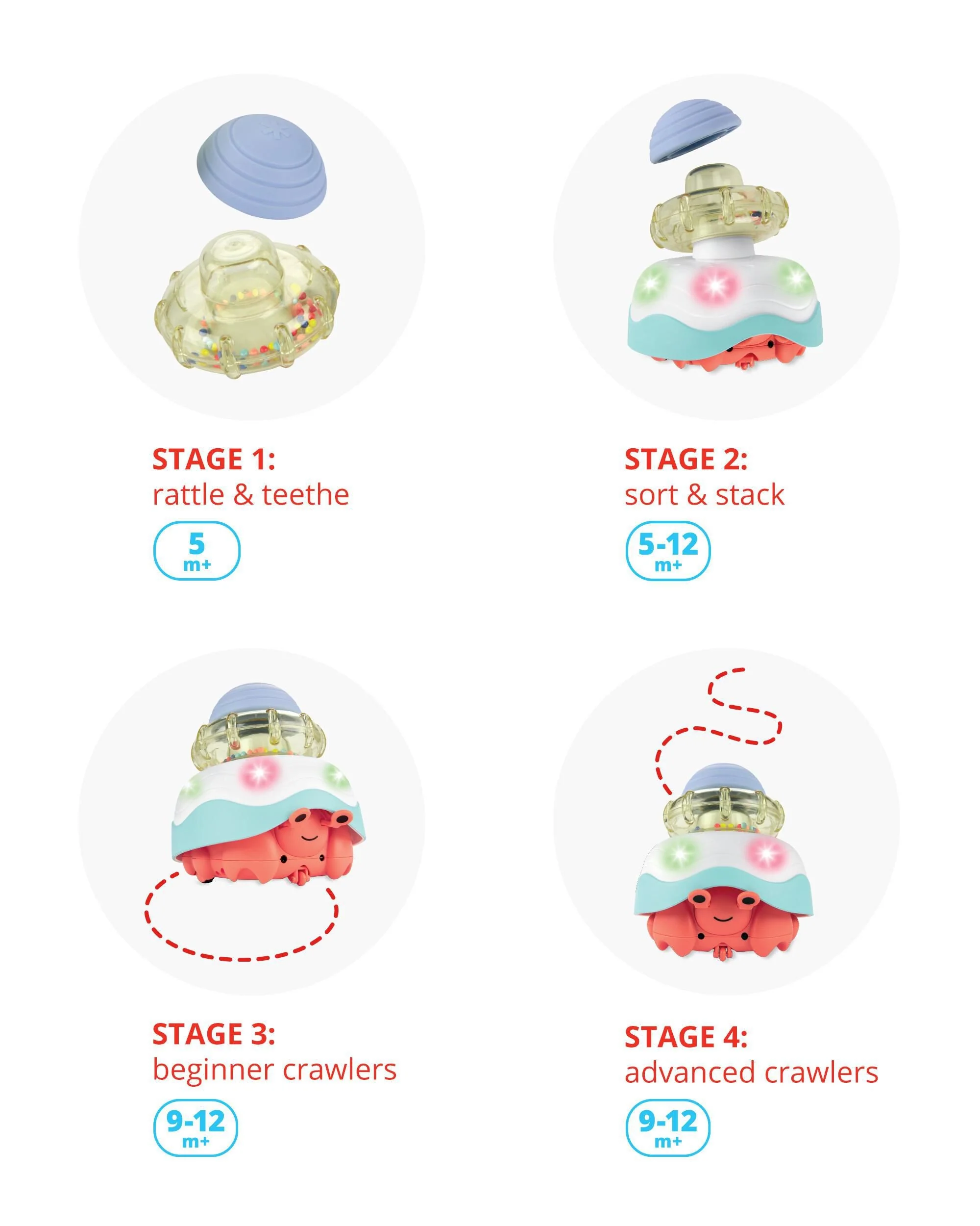 Skip Hop - Baby Stack & Crawl 4-in-1 Crab Baby Crawl Toy - Image 4