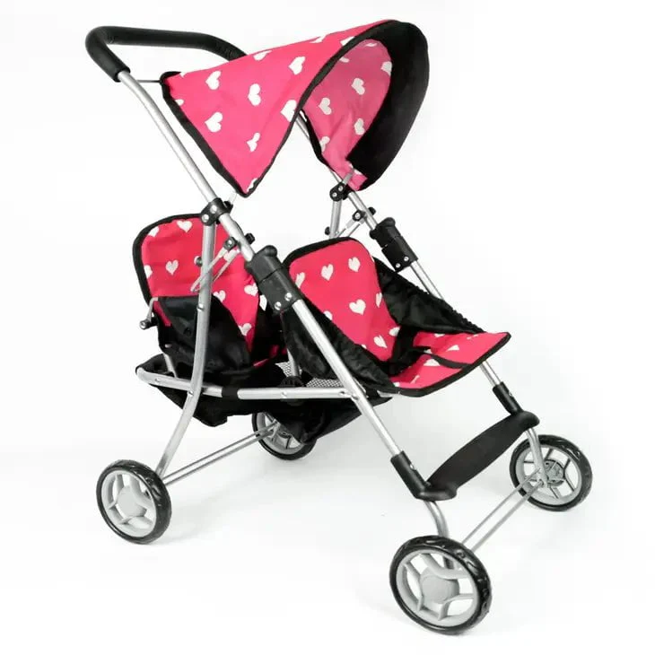 The New York Doll Collection - Twin Stroller with Basket and Hood