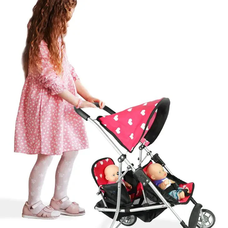 The New York Doll Collection - Twin Stroller with Basket and Hood - Image 2