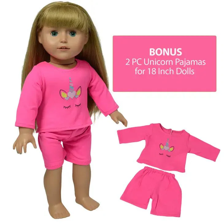 The New York Doll Collection - Wooden Doll Bed Set - Rainbow Unicorn - Image 3