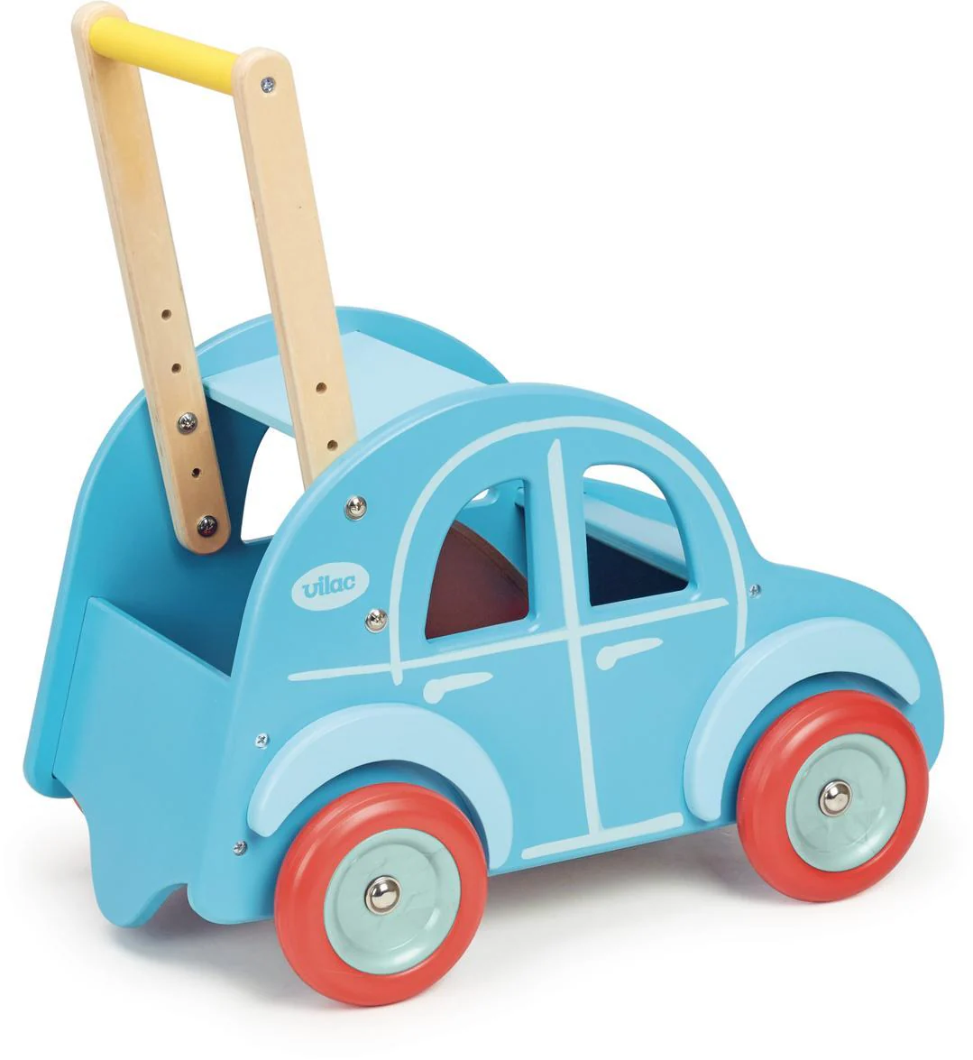 Vilac - Blue Ride On Wooden Walking Car - Image 2
