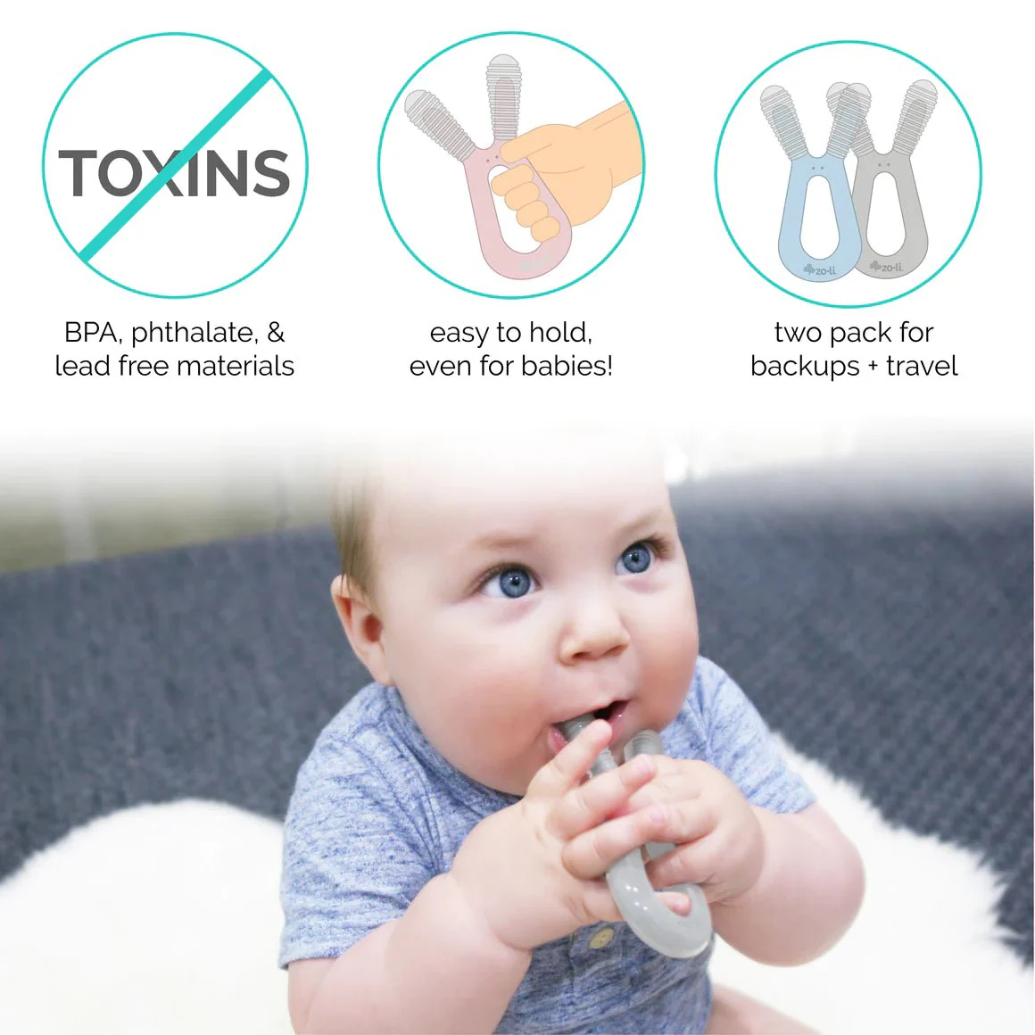 Zoli - Dual-Nub Teether - Bunny (2PK) - Image 3